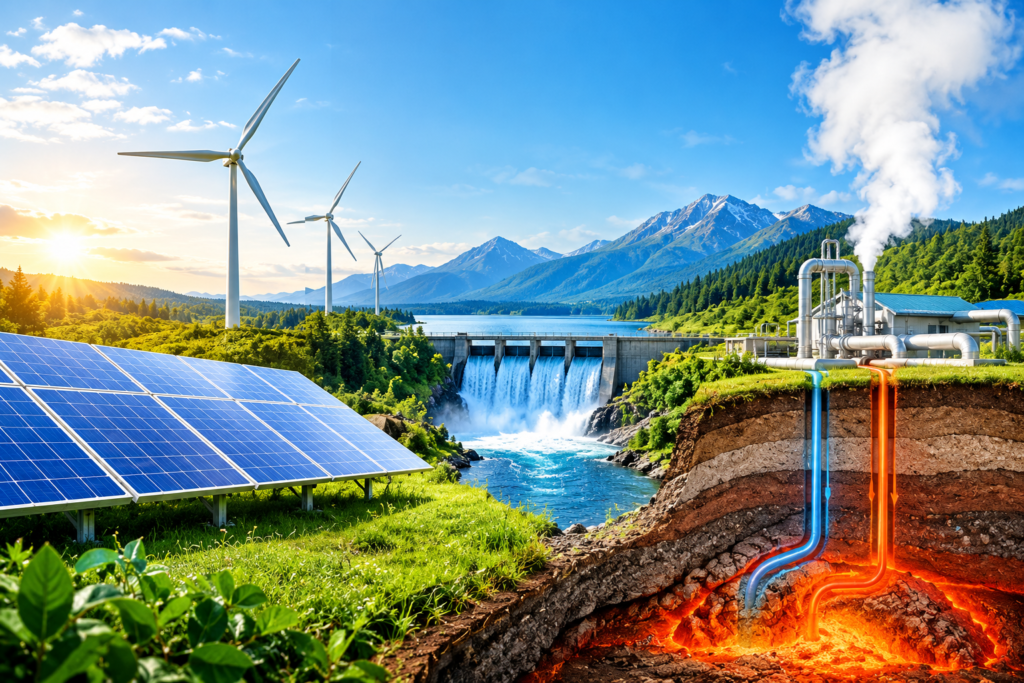 Renewable Energy Panorama and Geothermal Cross-Section